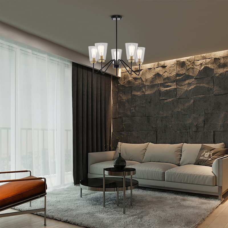 Kendrey 25 Inch Modern Seeded Glass Design Chandelier 5 Light - N/A