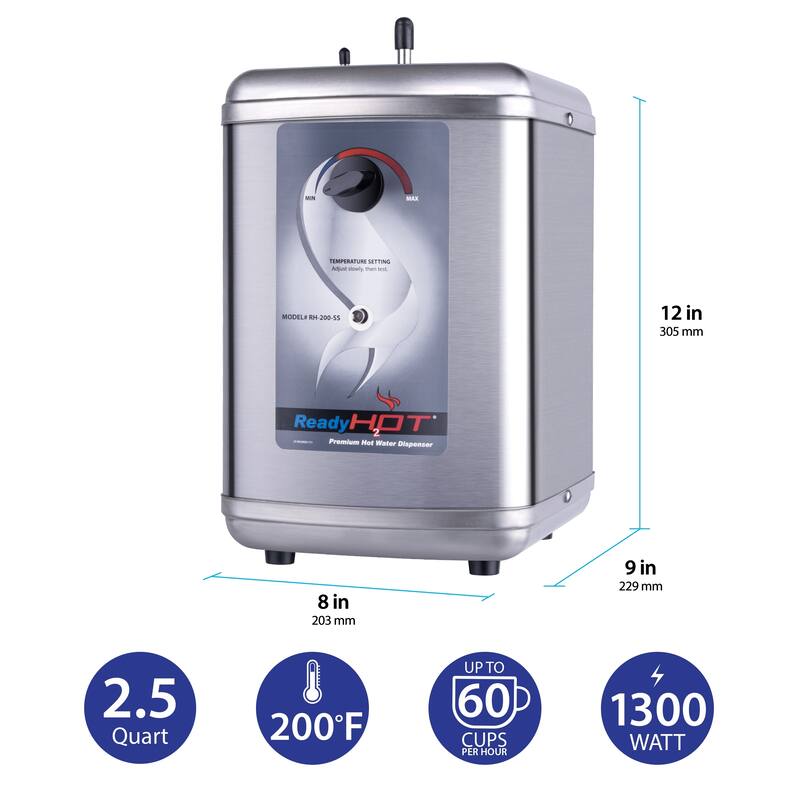 Ready Hot 200 Instant Hot Water Tank, Dual Handle Brushed Nickel Faucet