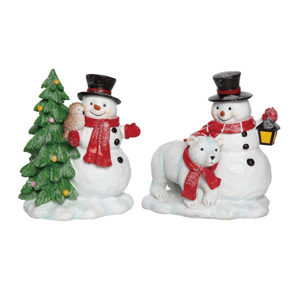 Transpac Large Resin Snowman & Critter Figurine Set of 2 Christmas Home Decorations - Multicolor