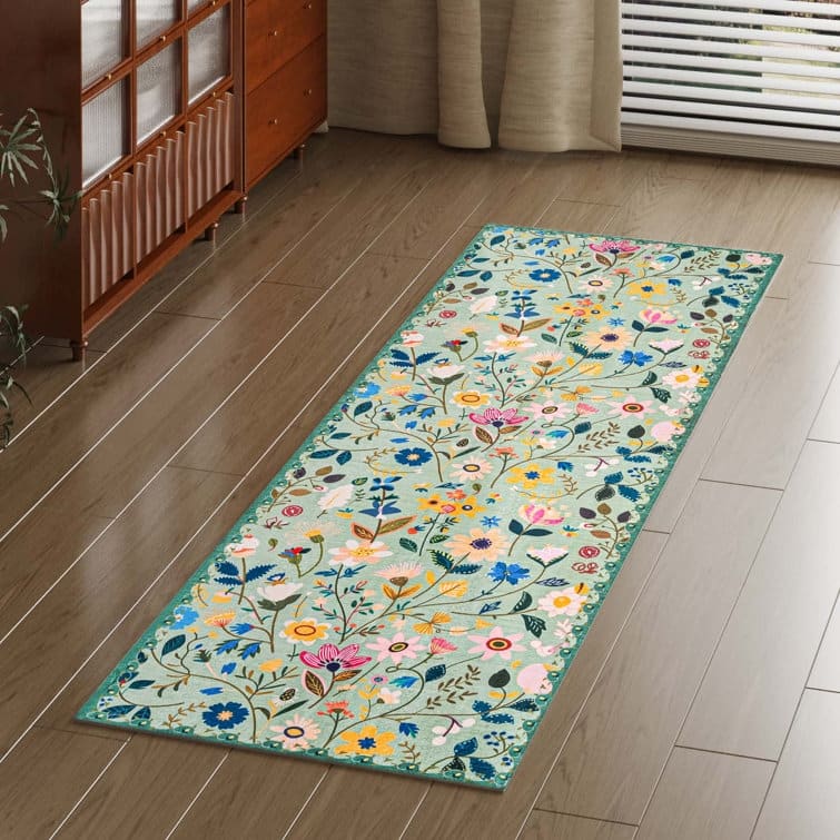 Nature Floral Non-Slip Machine Washable Colorful Modern Area Rug
