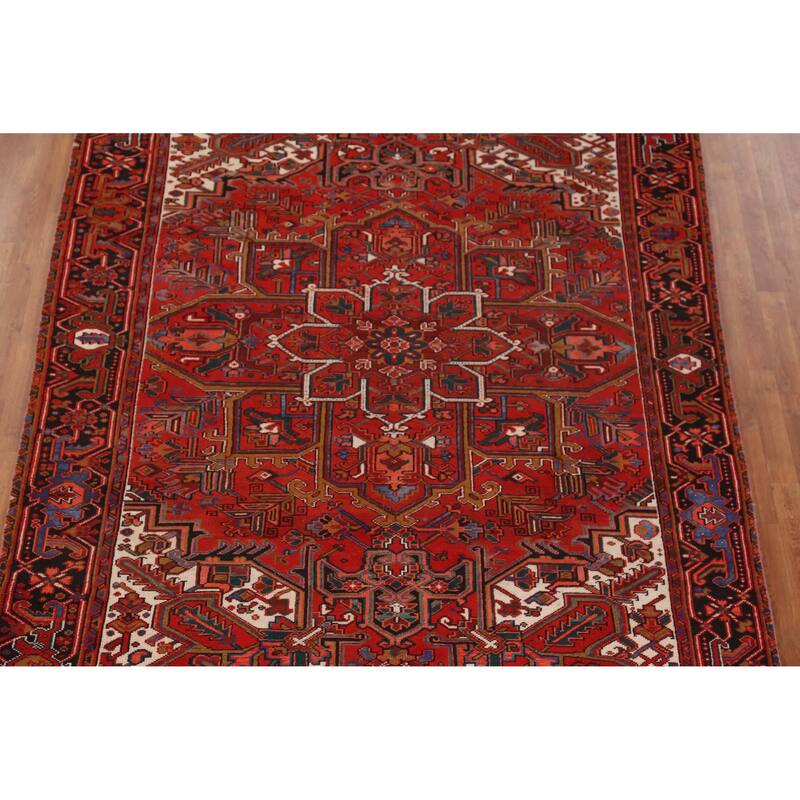 Hand Knotted Oriental 100% Wool Carpet Traditional Medallion Red Heriz Area Rug - 11' 0'' X 7' 3''