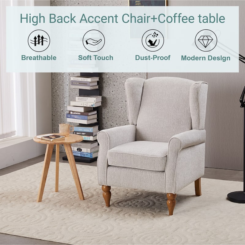 Arm Chairs Wingback Chairs with Solid Wood Coffee Table, Reading Chair