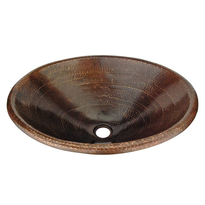 20" Master Bath Oval Self Rimming Hammered Copper Bathroom Sink, Matching Drain and Accessories