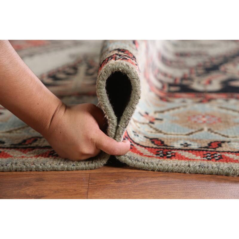 Hand Knotted Oriental 100% Wool Carpet Traditional Geometric Greys & Charcoal Viss Area Rug - 11' 10'' X 8' 10''