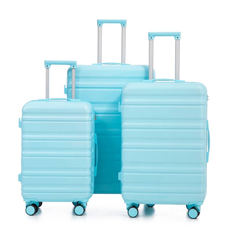 3-Piece, Modern Luggage Sets with Push-Button Telescopic Handle and Combination Lock, for Boarding Travel, Blue