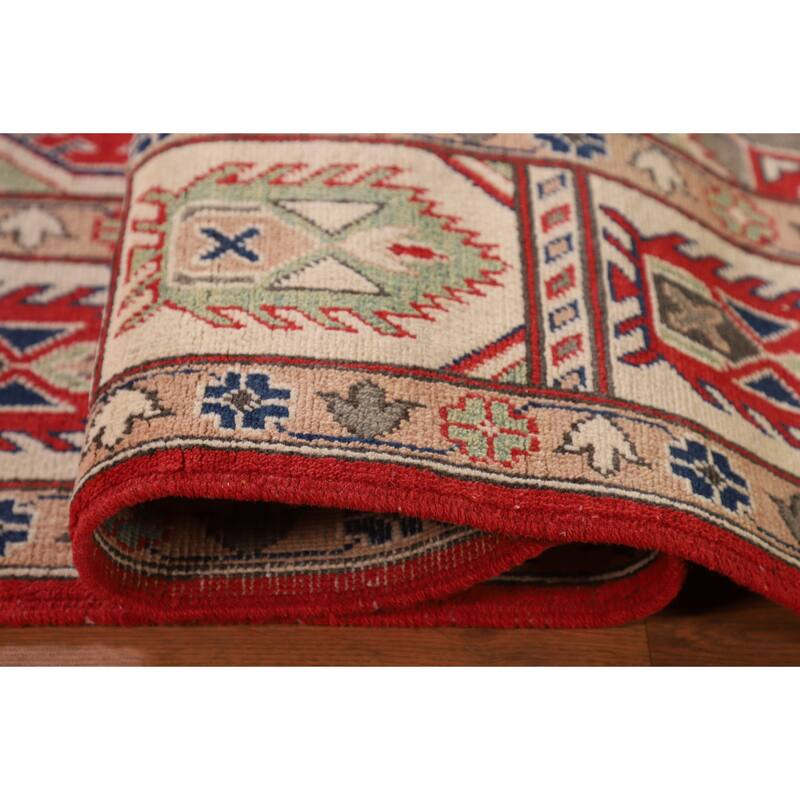 Geometric Red Kazak Area Rug Handmade Wool Carpet - 8'5"x 11'3"