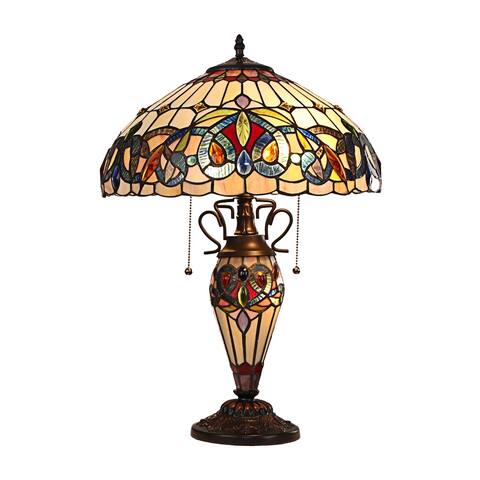 Tiffany-Style Victorian Design 2+1-light Dark Bronze Table Lamp