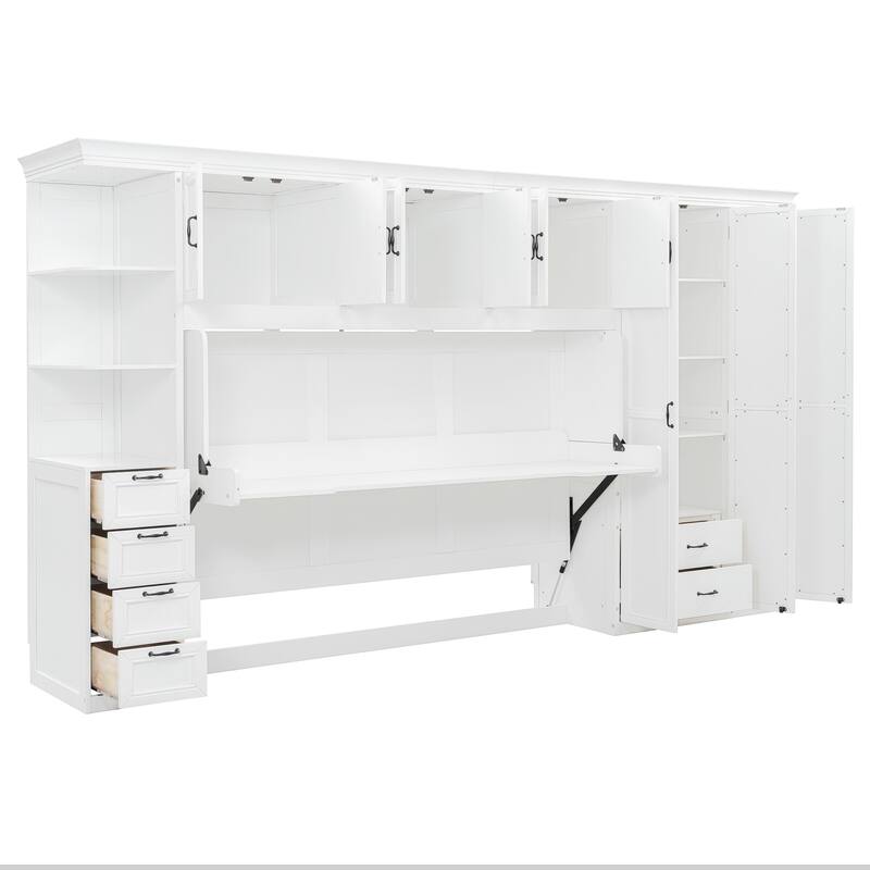 Roomfitters Twin Size Wall Murphy Bed with Wardrobe, Cabinet & Foldable Desk