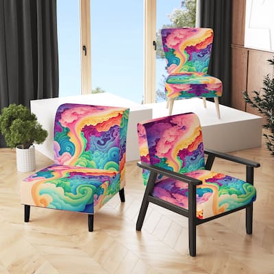 Designart "Multicolor Swirly Clouds II" Upholstered Modern & Contemporary Accent Chair and Modern & Contemporary Arm Chair