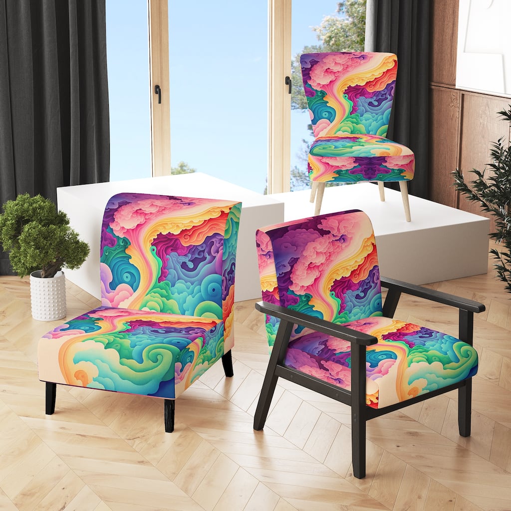 Designart "Multicolor Swirly Clouds II" Upholstered Modern & Contemporary Accent Chair and Modern & Contemporary Arm Chair