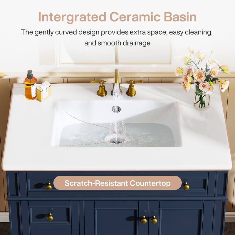 White Modern Wooden Bathroom Vanity with Basin, Floor Storage Cupboard