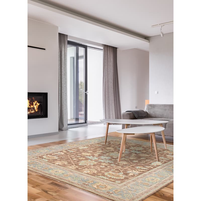 ECARPETGALLERY Hand-knotted Modern Oushak Dark Brown Wool Rug - 12' 1" x 15'