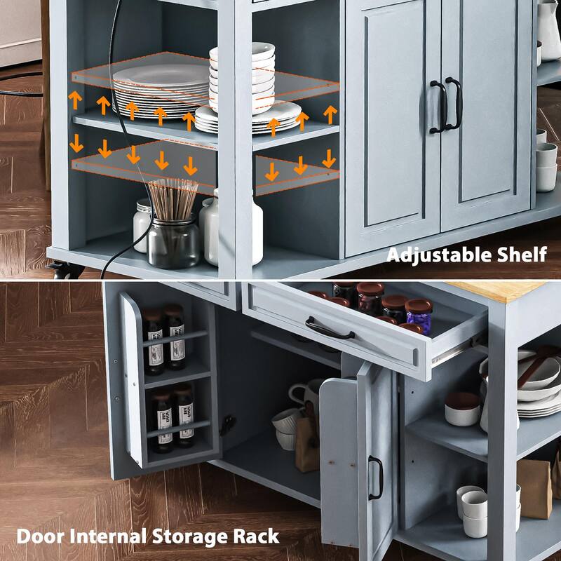 Kitchen Island with Storage Rack, 2 Drawers and 2 Cabinet