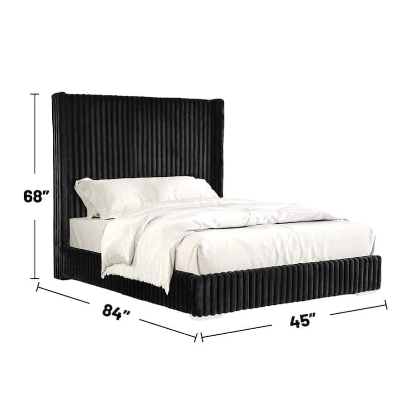 Chenille Fabric Upholstered Twin Bed with Wingback Headboard