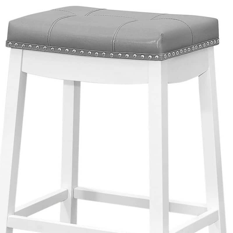 HomeRoots Set of Two 30 " Gray And White Faux Leather And Solid Wood Backless Bar Height Bar Chairs