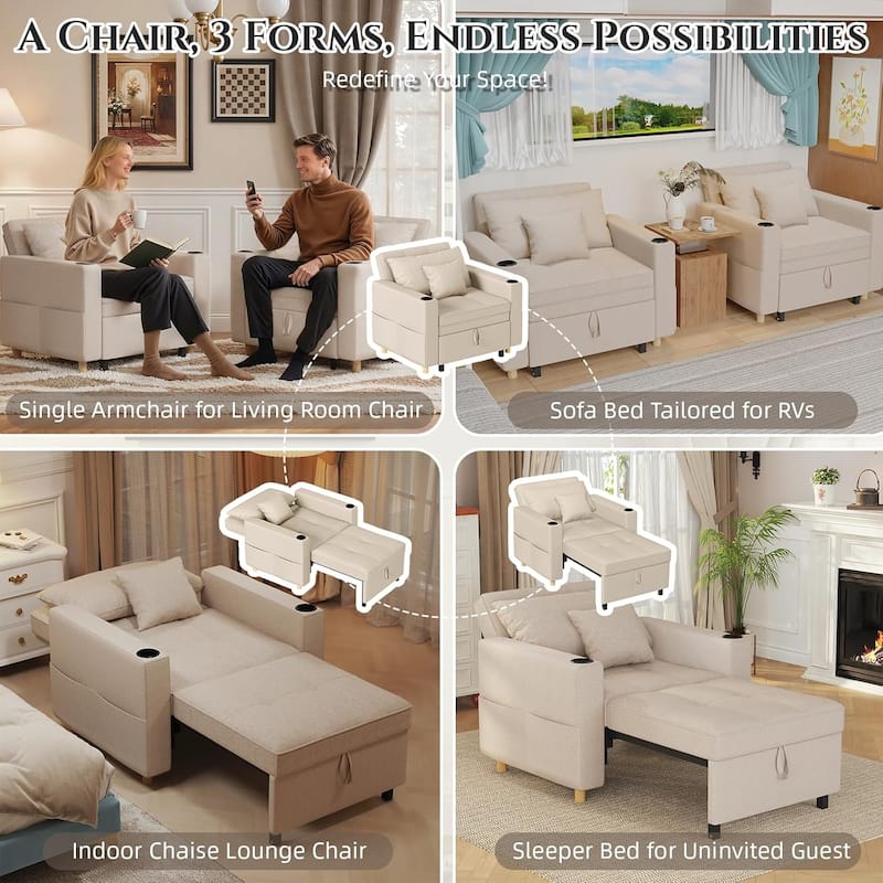 AECOJOY Sleeper Chair Extra Wide Convertible Chair Bed 3-in-1 Pull Out Single Sofa