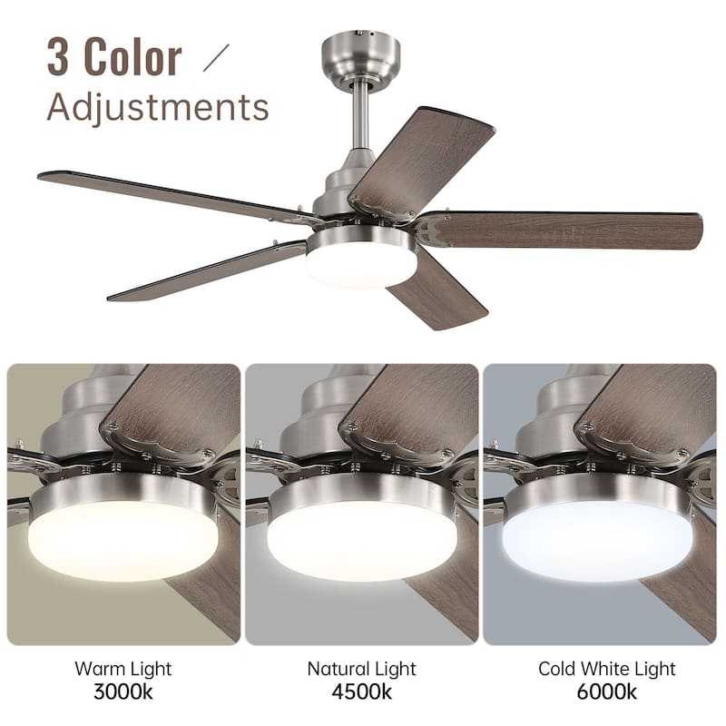 42“/52"/60"/48" Noiseless Walnut Wood Ceiling Fan with Remote Control, Integrated Light Optional