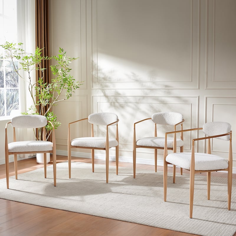 Morden Fort Modern Boucle Dining Chairs Armchair Set of 4 - White