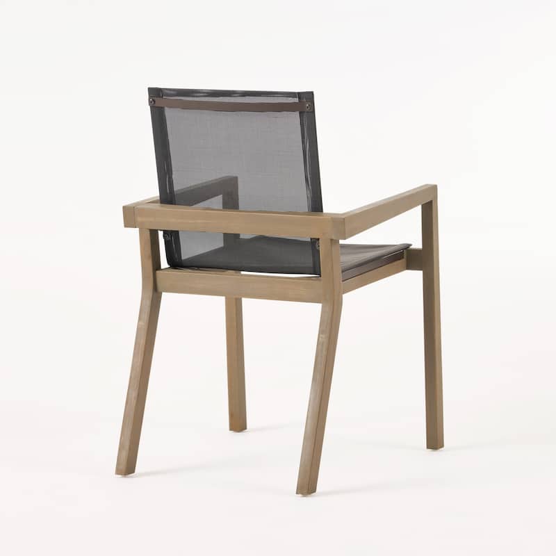 Marcello Outdoor Acacia Wood 3 Piece Dining Set with Mesh Seats by Christopher Knight Home