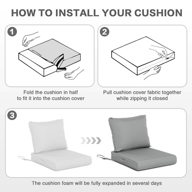 Aoodor Outdoor Chair Cushions Set, Water Resistant Deep Seat Cushions