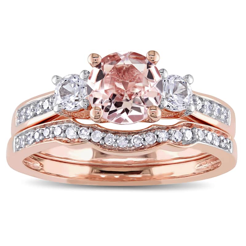 Miadora 10k Rose Gold Morganite, Created White Sapphire and 1/6ct TDW Diamond Bridal Set