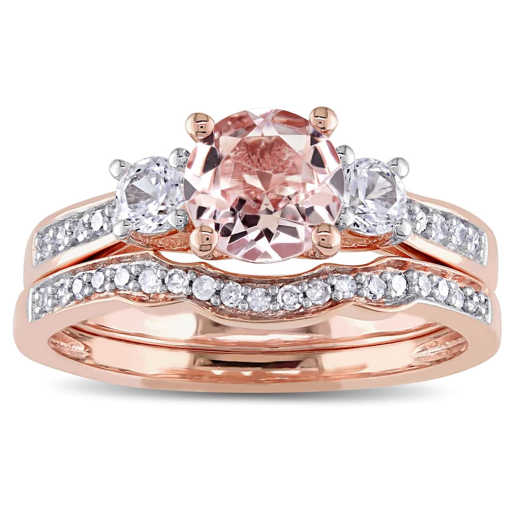 Miadora 10k Rose Gold Morganite, Created White Sapphire and 1/6ct TDW Diamond Bridal Set