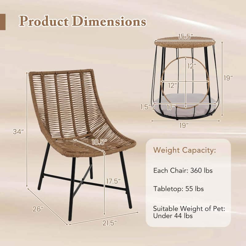 3 PCS Outdoor Furniture Set Patio Armless Chairs w/ Coffee Table