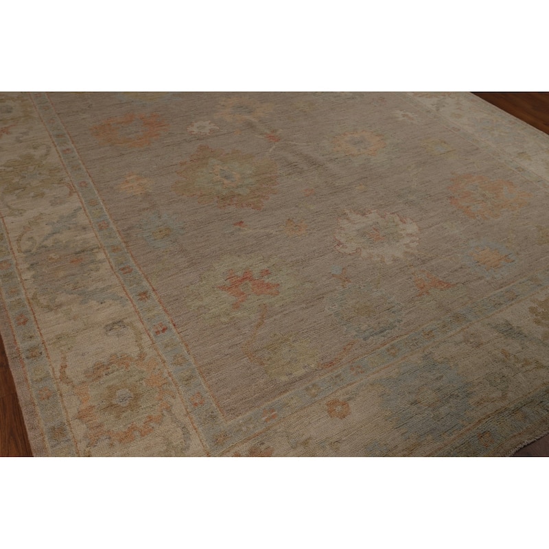 Beige Oushak Turkish Area Rug Hand-Knotted Transitional Wool Carpet - 8'3"x 9'8"