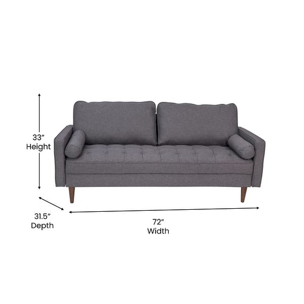 dimension image slide 1 of 2, Compact Upholstered Tufted Sofa with Wooden Legs