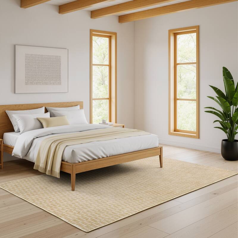 Style Haven Owen Modern Geometric Lines Area Rug - Gold/ Beige - 6'7" x 9'6"