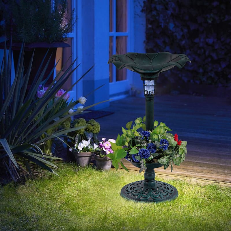 Gymax Solar Bird Bath Standing Pedestal Birdbath & Feeder Combo w/