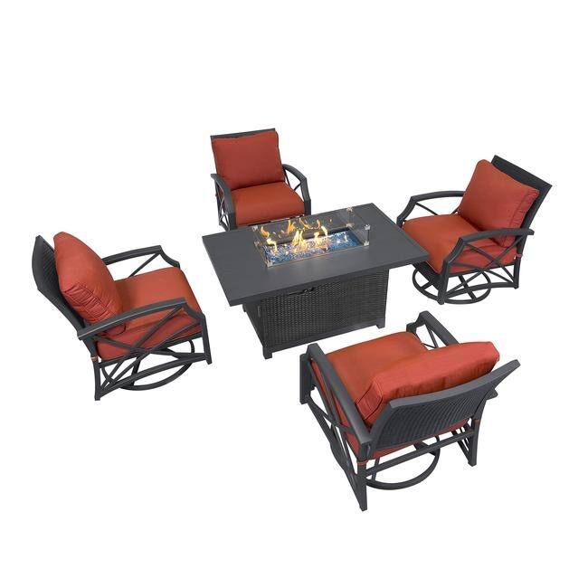 Kinger Home Novi Rattan 5-Piece Outdoor Patio Furniture Set - 52-Inch - Grey/Red