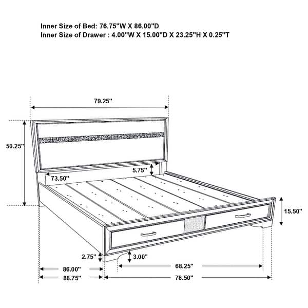 dimension image slide 26 of 29, Miranda 4-piece Platform Storage Bedroom Set White