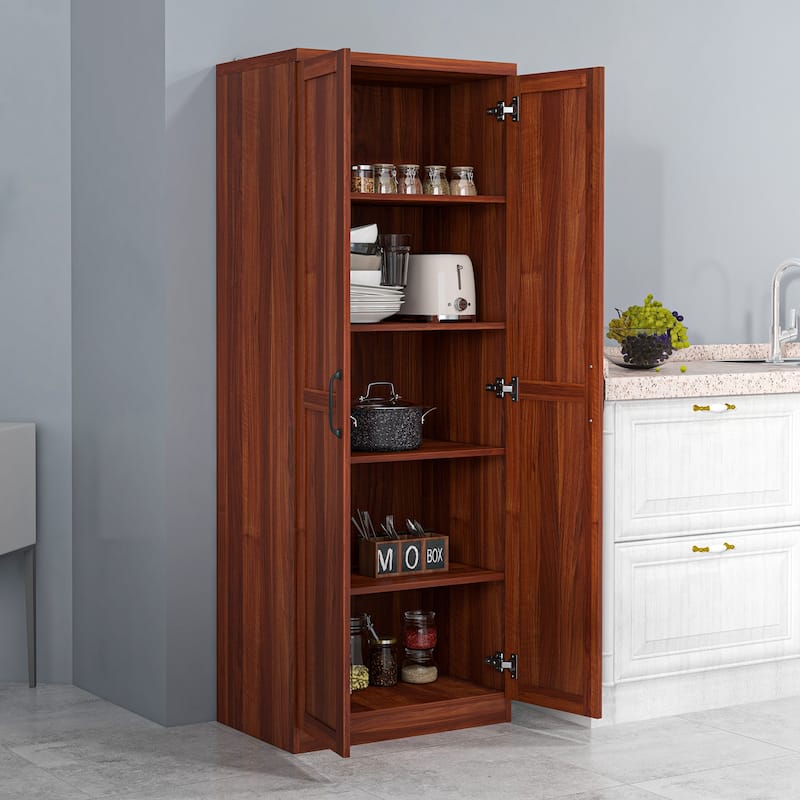 2-Door Kitchen Pantry Buffet Cabinet, Freestanding Storage Cabinet with 5-tier Shelving and 2 Adjustable Shelves