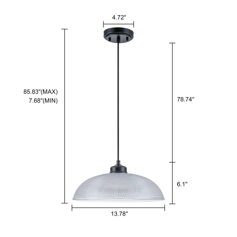 1-Light Matte Black Dome Pendant Textured Glass Kitchen Island Lights for Dining Room