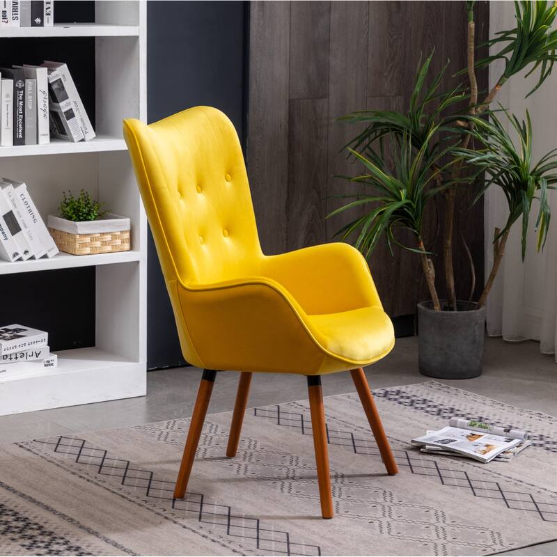 Yellow 30" Polyester Button Tufted Accent Chair