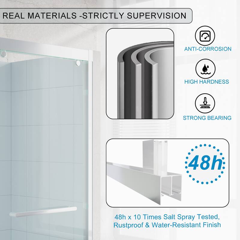 44-48"W/56-60"W x 75"H Double Sliding Shower Door With 8mm Tempered Glass & Aluminum Alloy Frame