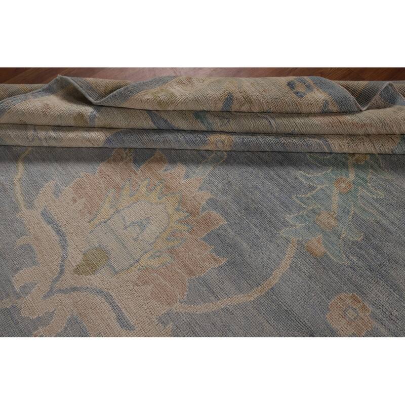 Blue Vegetable Dye Oushak Oriental Large Area Rug Handmade Wool Carpet - 10'5"x 13'7"