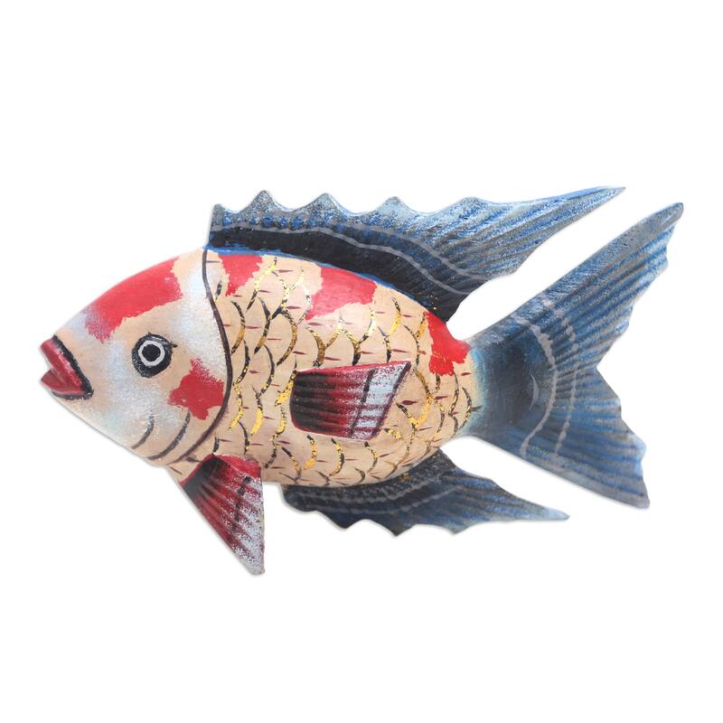 Novica Handmade Queen Koi Wood Statuette