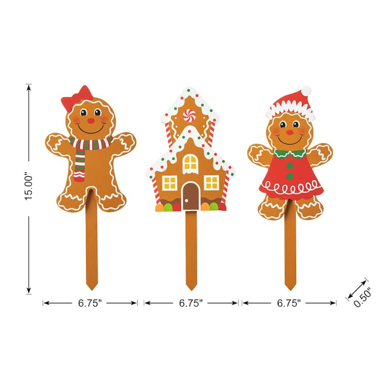 Glitzhome Christmas Gingerbread Boy Girl Yard Stakes Standing Hanging Decoration