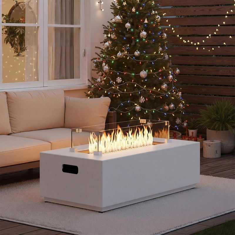 FINCATI Propane Fire Pit Coffee Table, Rectangle Natural Gas Outdoor Fire Pit Modern Gas Firepit, 42'' Fire Pit Table - No Pattern