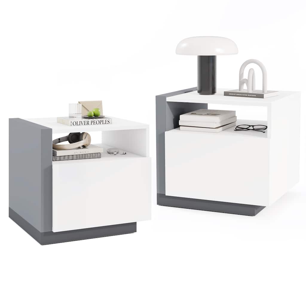 Gymax Nightstands Set of 2 Modern Minimalist Bed Side Table w/ Open