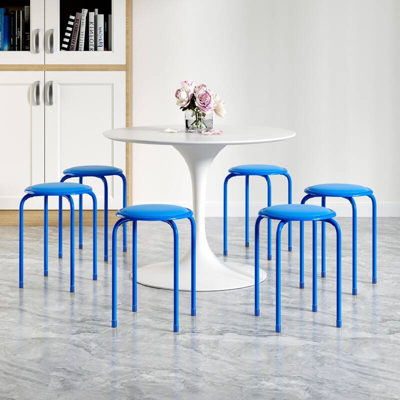 VECELO 6-Pack Stacking Stools for Living Room Backless Round Stools Set Indoor Outdoor Use with Metal Frame & Non-Slip Feet