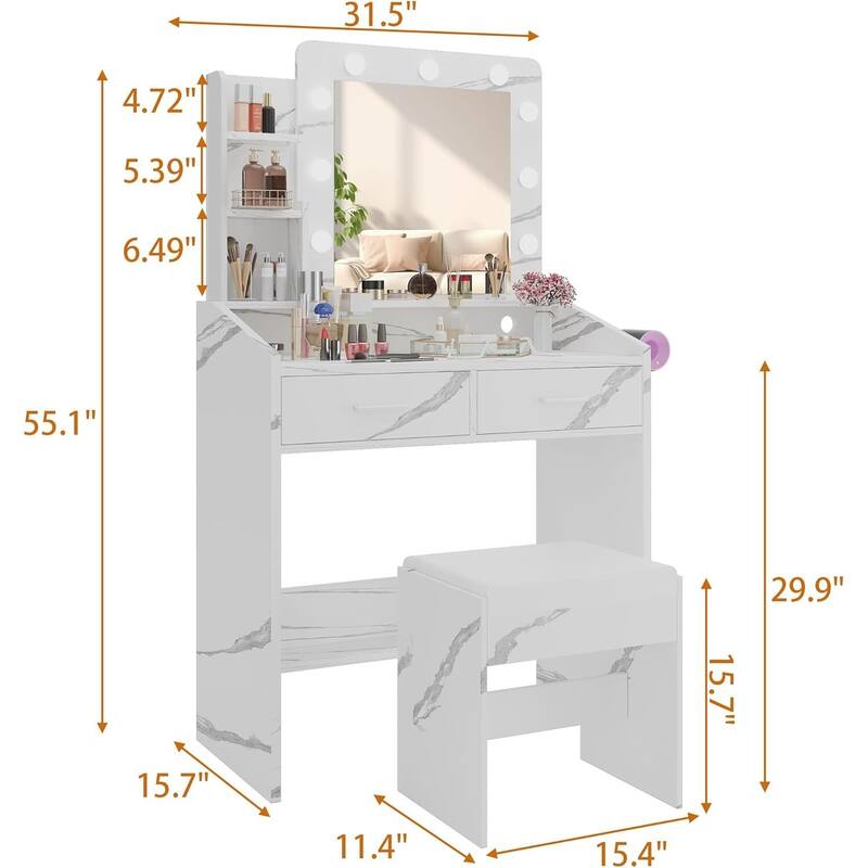 Dressing Table, Makeup Vanity Desk with Mirror and Lights for Bedroom