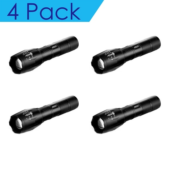 Mighty Power Mini Tactical LED Flashlight With Adjustable Range, 5 Functions, Black, 4-Pack - Black - N/A