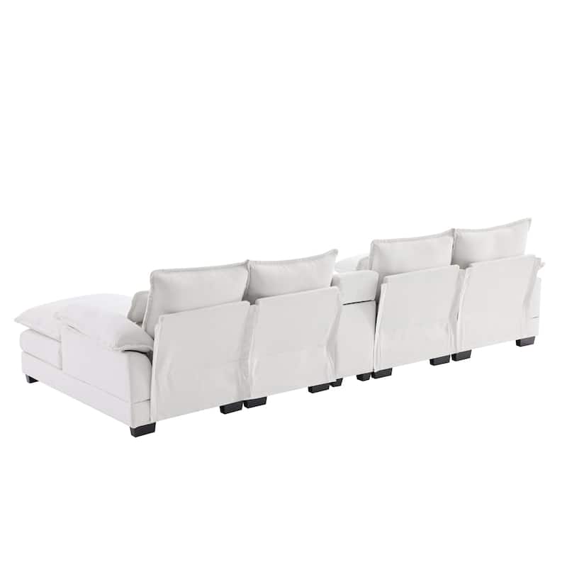 123*55" Modern U-shaped Sofa with Console,Cupholders and USB Ports