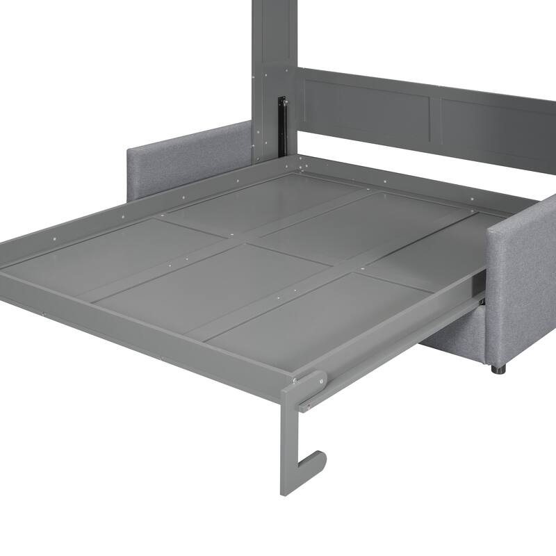 Queen Size Wall Bed with Sofa Function and Storage, Gray