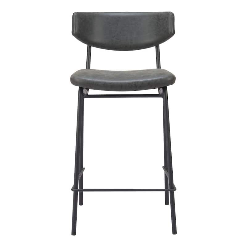 HomeRoots Set of Two 30" Black Faux Leather and Steel Low Back Bar Height Bar Chairs