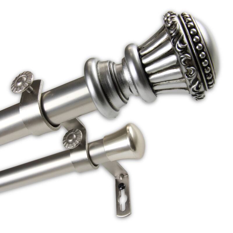 InStyleDesign Trinity 1 inch Diameter Adjustable Double Curtain Rod - 48 to 84 inches - Silver Finish - satin nickel