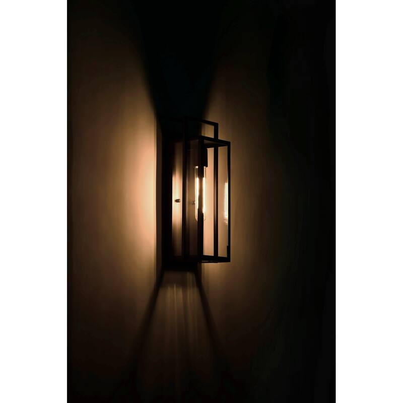 16 in. 1-Light Matte Black Dusk to Dawn Outdoor Hardwired Wall Lantern Sconce with Clear Glass Shade